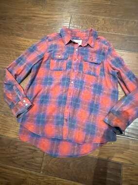 Mossimo Supply Co. Red and Blue Plaid Long Sleeve Button-Down Shirt XXL